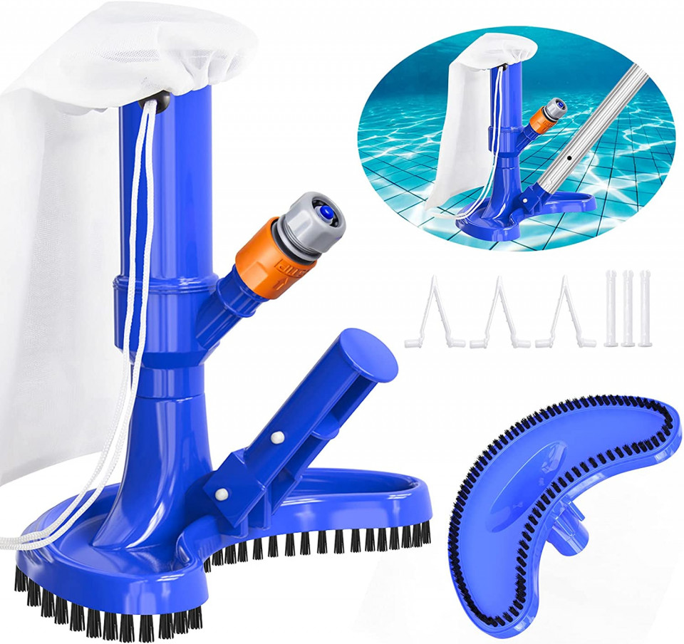 Cap de aspirare cu perie si sac pentru curatarea piscinii S-Union, plastic/textil, alb/albastru - imagine 7