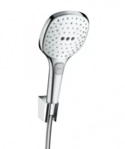 Set dus Hangrohe Raindance Select E120 cu suport si furtun 125 cm, alb/crom