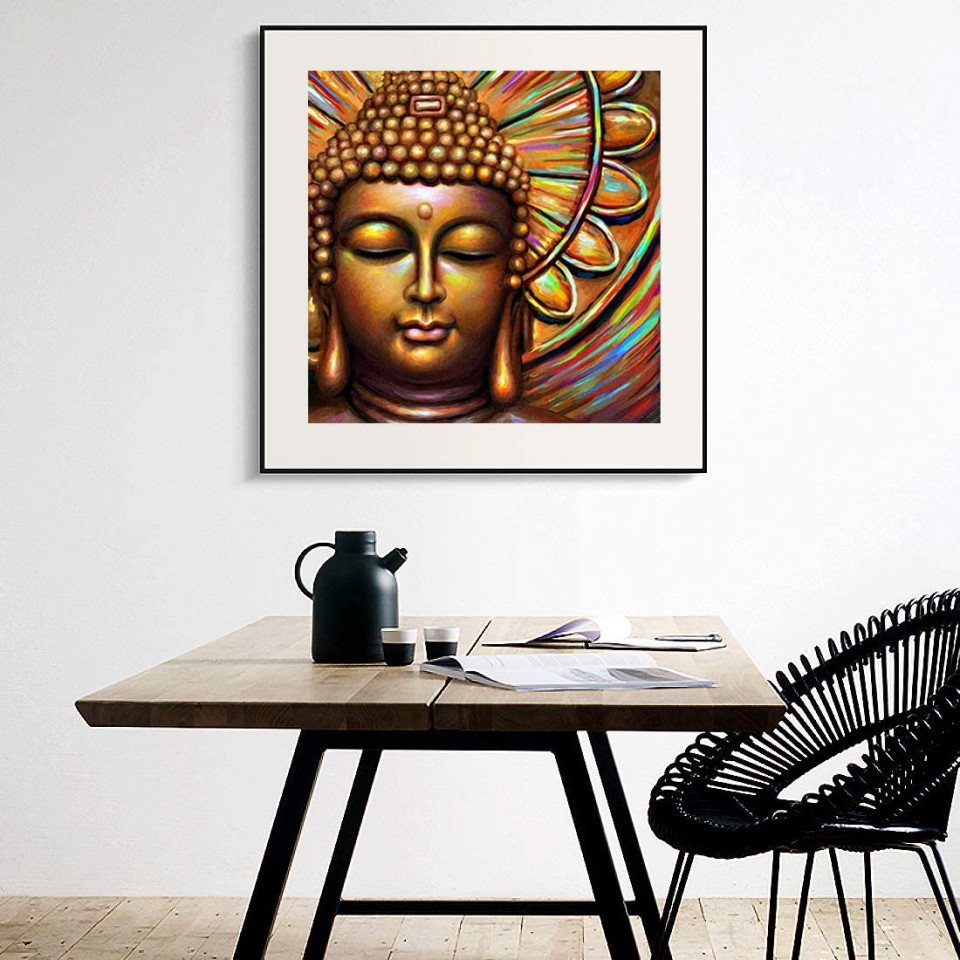 Set de pictura cu diamante FuigeBach, model Buddha, multicolor, 45 x 45 cm - imagine 4