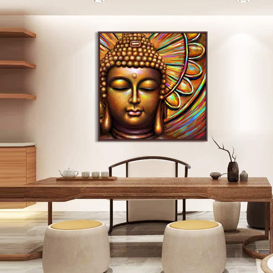 Set de pictura cu diamante FuigeBach, model Buddha, multicolor, 45 x 45 cm - imagine 5