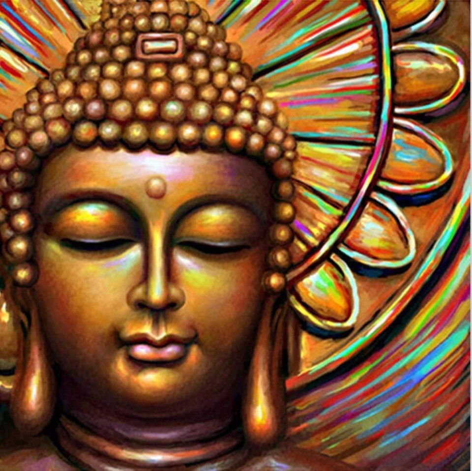 Set de pictura cu diamante FuigeBach, model Buddha, multicolor, 45 x 45 cm