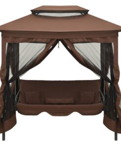 vidaXL Balansoar extensibil cu pavilion, cafeniu