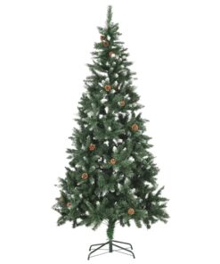 vidaXL Brad de Crăciun artificial cu conuri pin și sclipici alb 210 cm