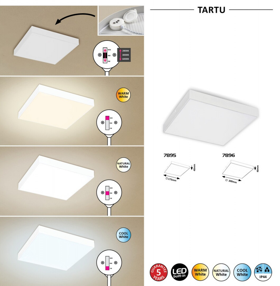 Plafoniera Tartu LED patrat, alb mat, 2500 lm, temperatura de culoare ajustabila (2800-6000K), 7896, Rabalux - imagine 5