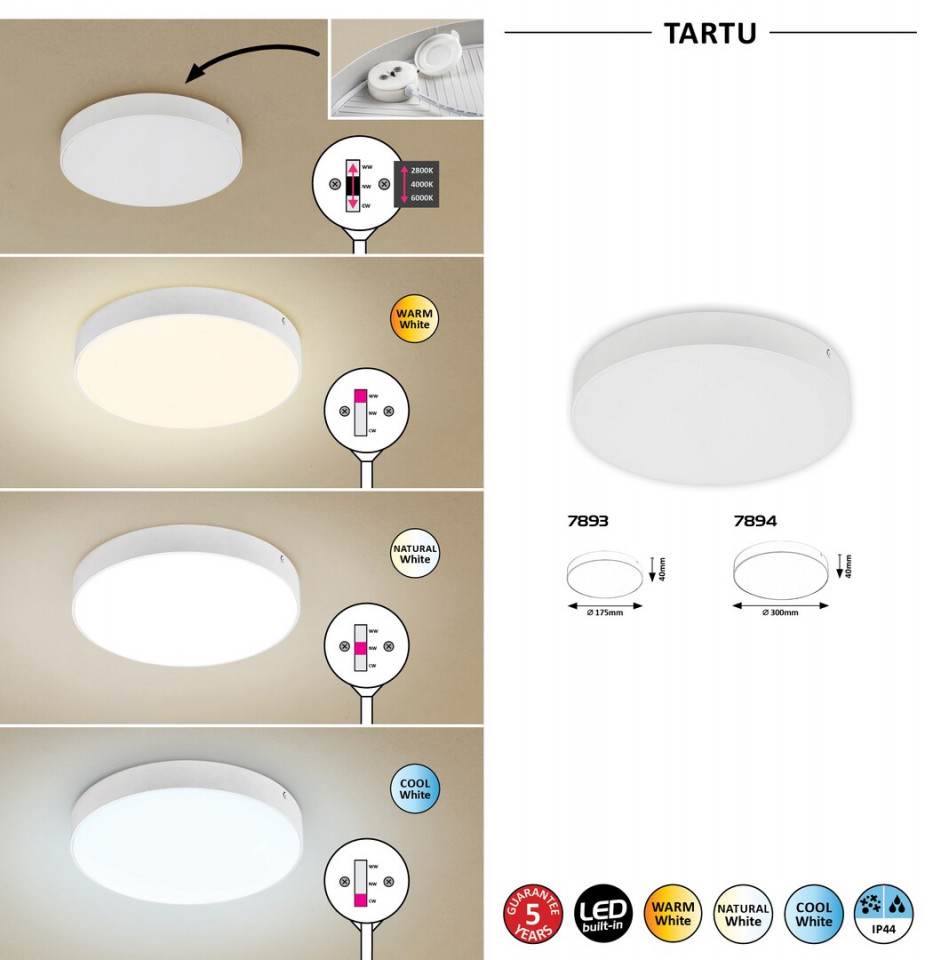 Plafoniera Tartu LED rotund, alb mat, 2500 lm, temperatura de culoare ajustabila (2800-6000K), 7894, Rabalux - imagine 5