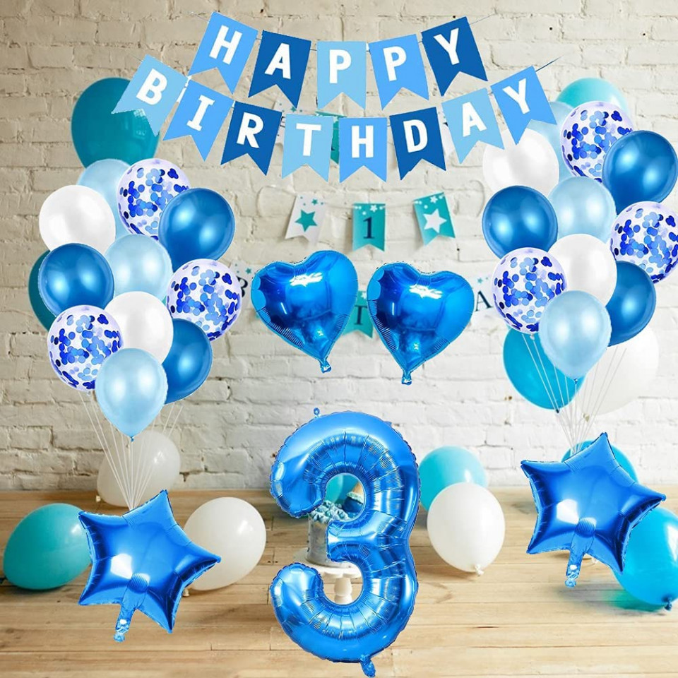 Set aniversar 31 piese, Amycute, folie, latex, confeti, albastru - imagine 3