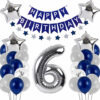 Set aniversar GRESAHOM, cifra 6, folie/latex, argintiu/alb/albastru, 31 piese