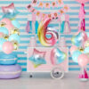 Set de 32 decoratiuni pentru aniversare, Amycute , latex, folie, roz/albastru/auriu