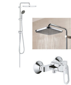 Set Coloana dus Grohe Vitalio palarie patrata 25 cm, baterie cabina dus Bauloop (26698000, 23340000 )