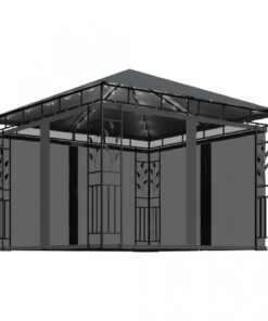 Alternative view of Pavilion cu plasă anti-țânțari&lumini LED, antracit, 3x3x2,73 m