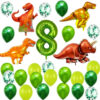 Set aniversar OYSJ, cifra 8, cu dinozauri, latex/folie, verde/ portocaliu/ alb
