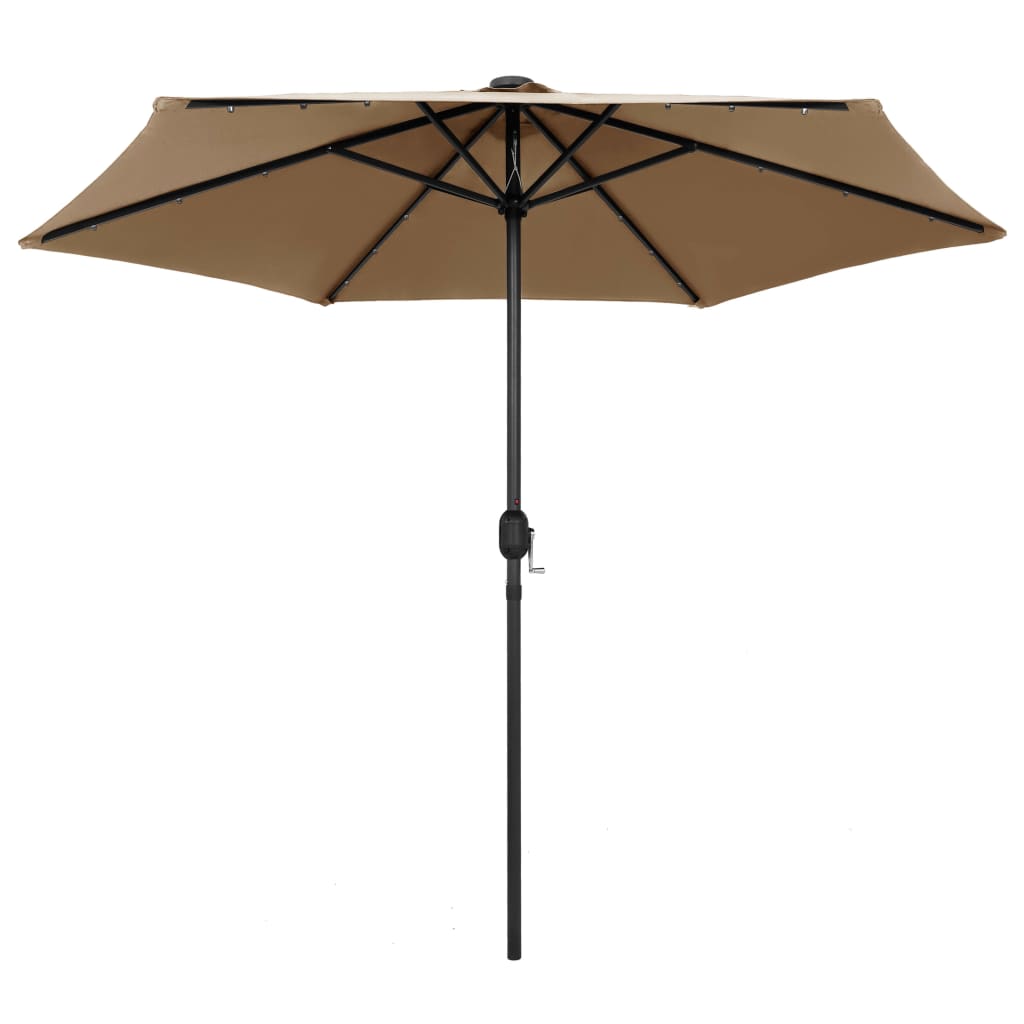vidaXL Umbrelă de soare cu LED și stâlp aluminiu, gri taupe, 270 cm