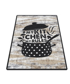 Covor de bucatarie Catinus, Bej/Negru, anti-alunecare, lavabil, 80 x 200 cm