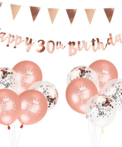 Set aniversar LOPOTIN, folie/ latex, alb/rose, 13 piese