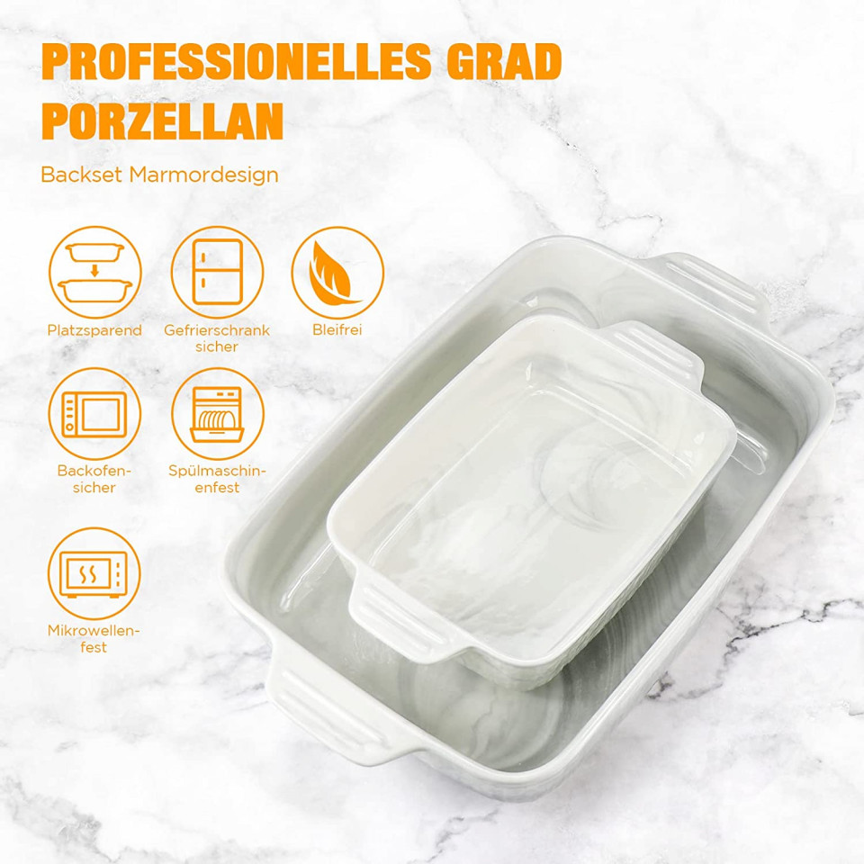 Set de 2 tavi pentru copt FHzytg, ceramica, alb/gri - imagine 6