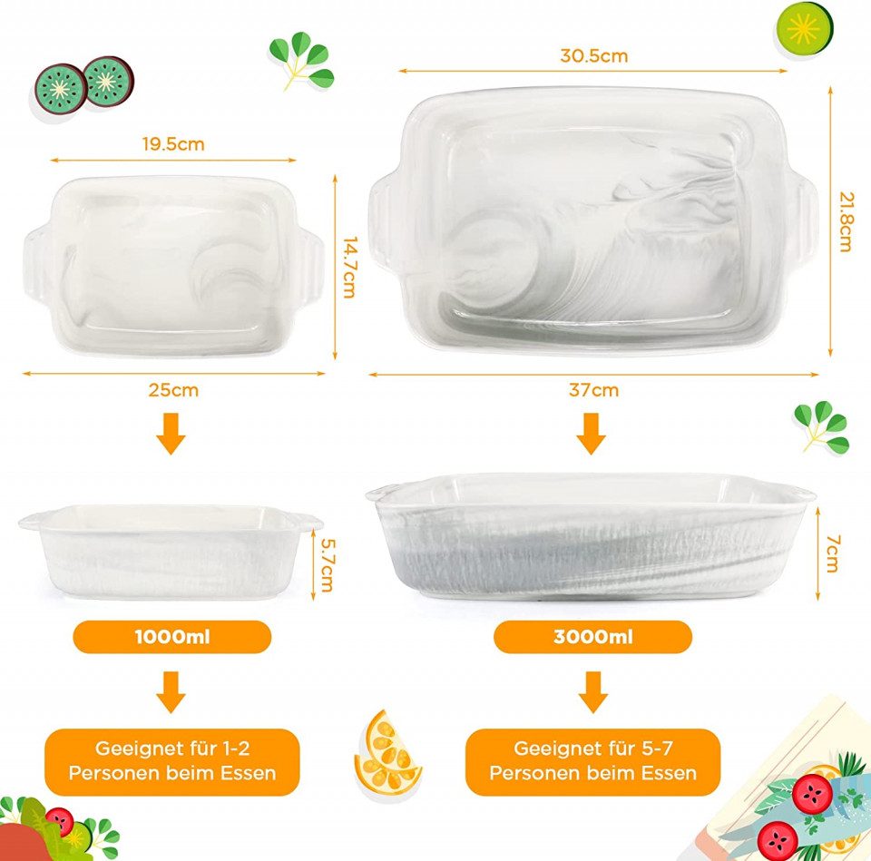 Set de 2 tavi pentru copt FHzytg, ceramica, alb/gri - imagine 7