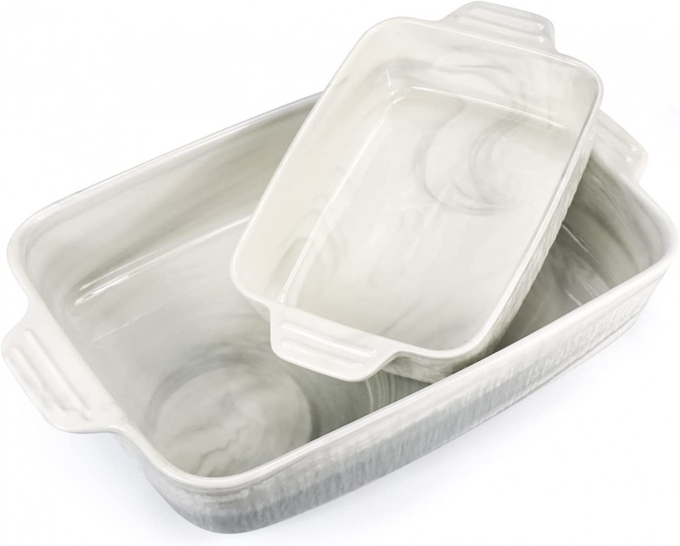 Set de 2 tavi pentru copt FHzytg, ceramica, alb/gri