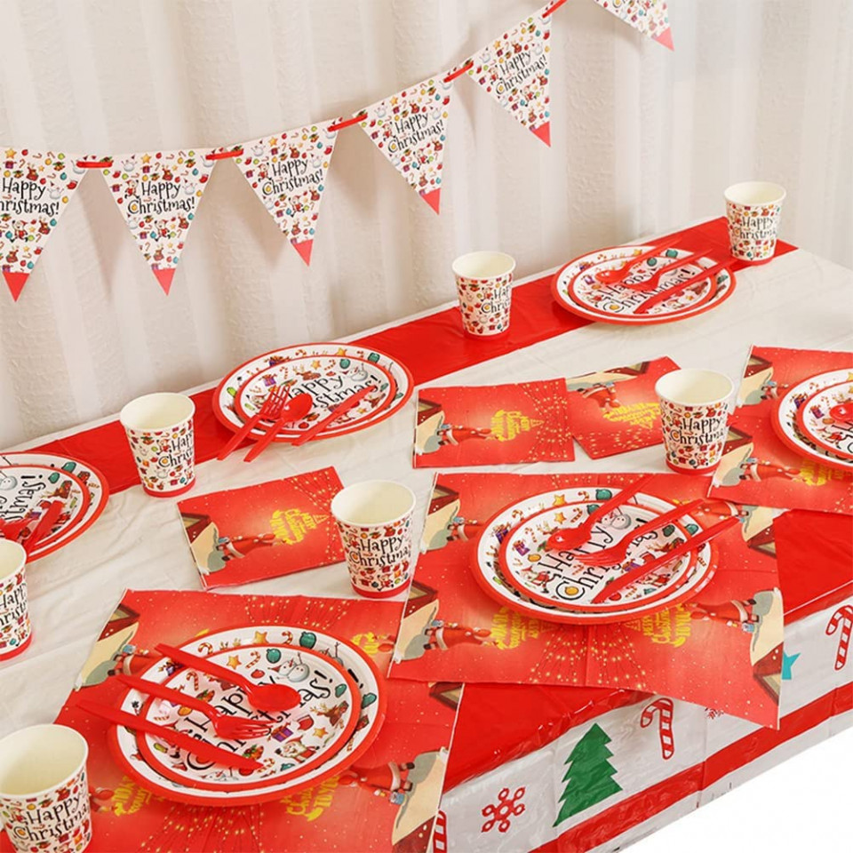 Set de vesela pentru petrecere Ksopsdey, hartie/plastic, multicolor, 82 piese - imagine 2