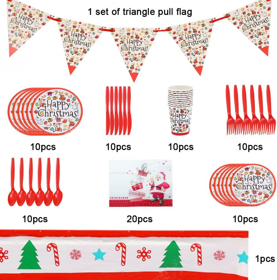 Set de vesela pentru petrecere Ksopsdey, hartie/plastic, multicolor, 82 piese - imagine 7