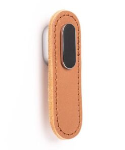 Maner, buton Oblong din piele bej pentru mobilier, cu ornament finisaj crom lucios, L 70 mm