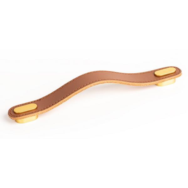 Maner Oblong din piele bej pentru mobilier, cu ornament finisaj auriu periat, L197 mm