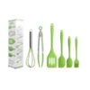 Set 6 Ustensile din Silicon Termorezistent Alimentar , Tel, Cleste, 2 Spatule , Paleta Perforata si 1 Pensula,Verde