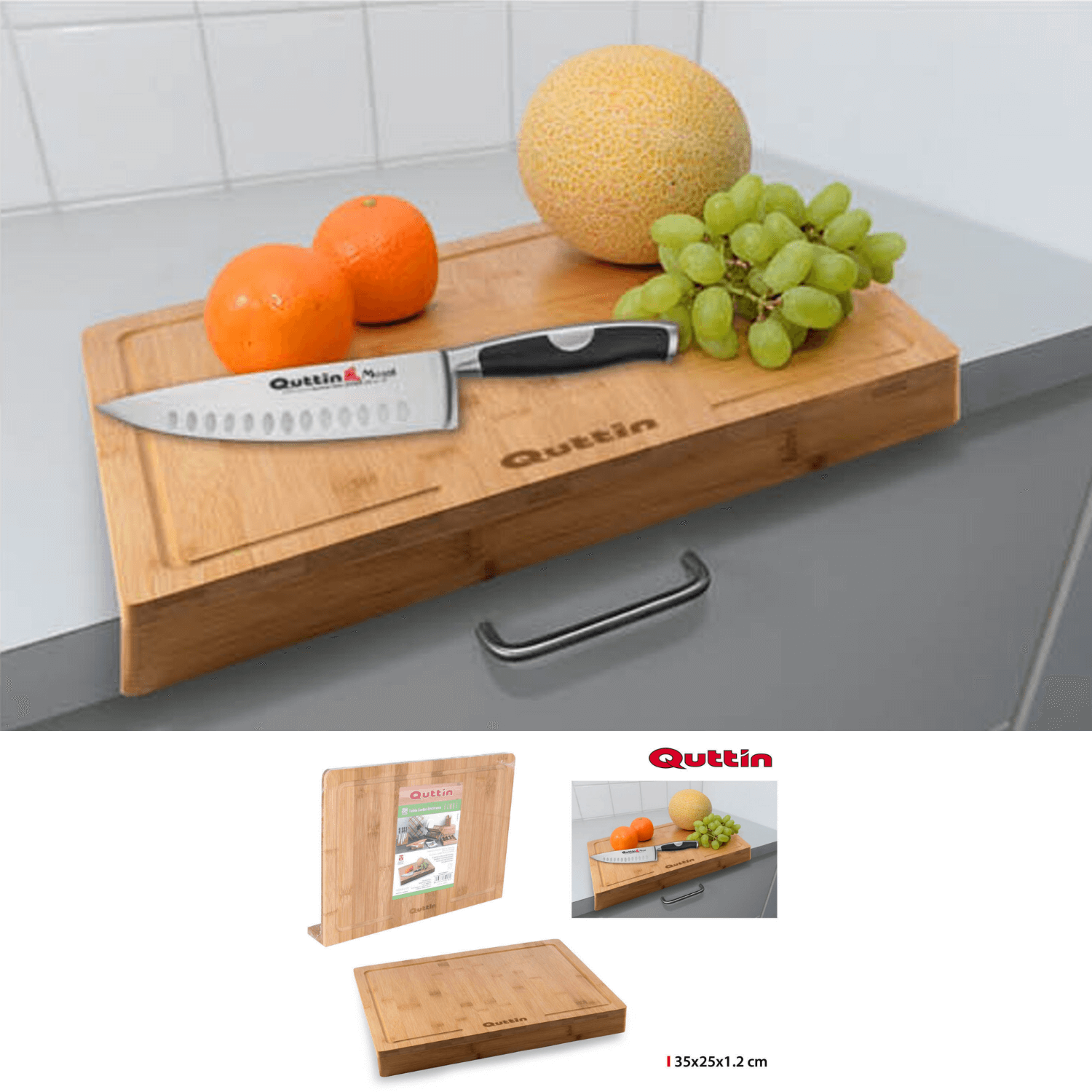 Tocator din lemn de bambus cu bordura 35x25 cm Quttin