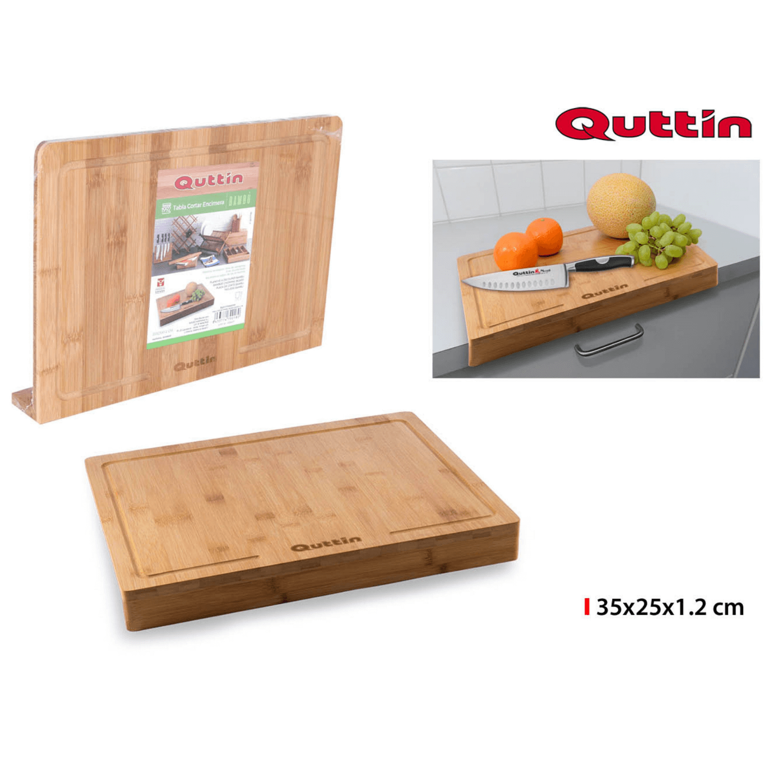 Tocator din lemn de bambus cu bordura 35x25 cm Quttin - imagine 2