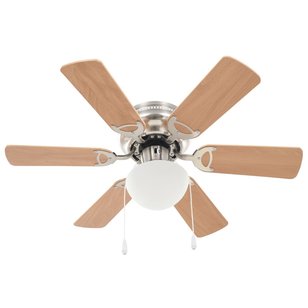 vidaXL Ventilator tavan decorativ cu iluminare, 82 cm, maro deschis