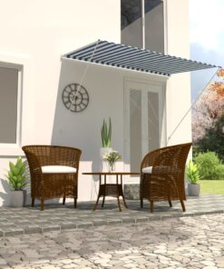 vidaXL Copertină retractabilă, albastru și alb, 250 x 150 cm