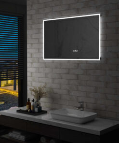 vidaXL Oglindă cu LED de baie cu senzor tactil și afișaj oră 100x60 cm