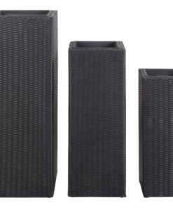 vidaXL Straturi înălțate de grădină, 3 buc., negru, poliratan