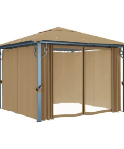 vidaXL Pavilion cu perdele, gri taupe, 300 x 300 cm, aluminiu