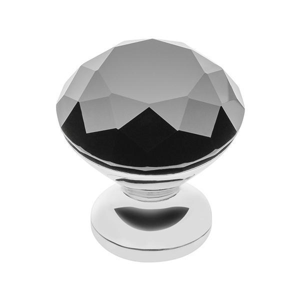 Buton pentru mobila cristal Crpb, finisaj crom lucios+cristal negru, D:25 mm