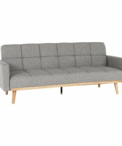 Canapea extensibila cu tapiterie textil gri si picioare lemn natur Mavera 214x84x84 cm