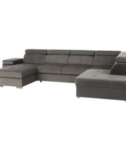 Canapea extensibila forma U cu tapiterie textil gri maro Lamora 329x220x97 cm