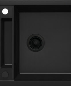 Chiuveta bucatarie compozit doua cuve si picurator, negru mat, Deante Magnetic