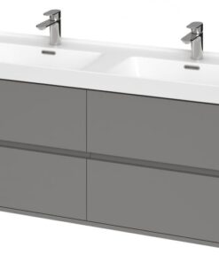 Dulap baie suspendat Cersanit Crea pentru lavoar incastrabil, 120 cm, gri, montat