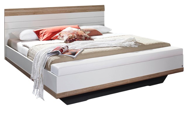 TARRAGONA Cadru pat + 2 noptiere + bancuta (160x200cm) alb alpin + sanremo - imagine 4