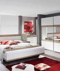 TARRAGONA Cadru pat + 2 noptiere + bancuta (160x200cm) alb alpin + sanremo