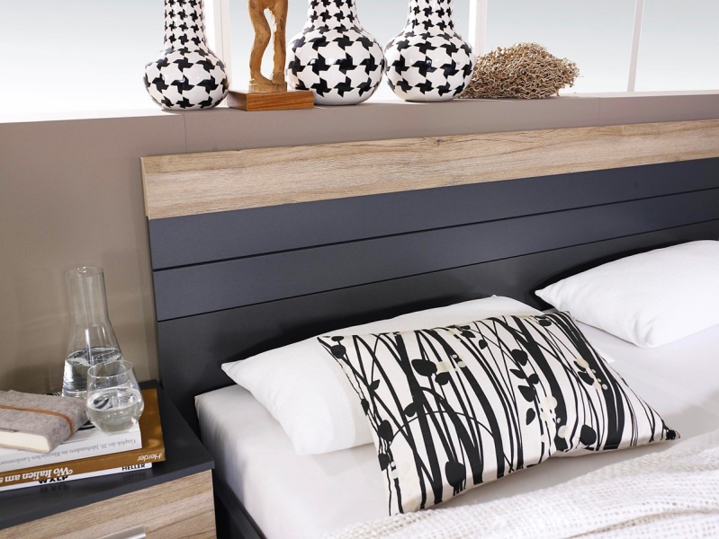 TARRAGONA Cadru pat + 2 noptiere + bancuta (160x200cm) gri metalic + sanremo - imagine 4