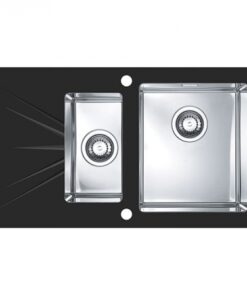 Chiuveta bucatarie inox doua cuve si sticla securizata neagra, cuva dreapta, Alveus Karat 20