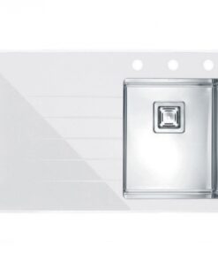 Chiuveta bucatarie inox si sticla alba, cuva dreapta, Alveus Crystalix 10