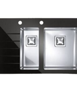 Chiuveta bucatarie neagra sticla si inox, cuva dreapta, Alveus Crystalix 20