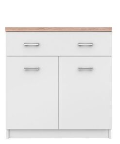 Comoda, 2 usi, 1 sertar, din pal alb maro stejar sonoma, Topty, 80x33x85 cm