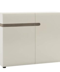 Comoda, 2 usi, 1 sertar, mdf alb lucios stejar sonoma truflu, Lynatet, 109,5x42x86,5 cm