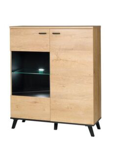 Comoda, 2 usi, 1 vitrina, din mdf stejar lefkas negru, Siran, 101x40x121 cm