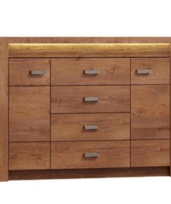 Comoda, 2 usi, 4 sertare, din pal maro frasin, Infinity, 137x42x104 cm