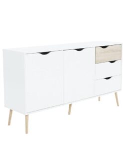 Comoda, 2 usi, 4 sertare, din pal stejar sonoma alb, Oslo, 147x39x81 cm