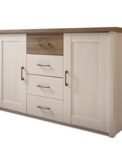 Comoda, 2 usi, 4 sertare, mdf pin alb stejar sonoma trufa, Lumera, 150x42x90 cm